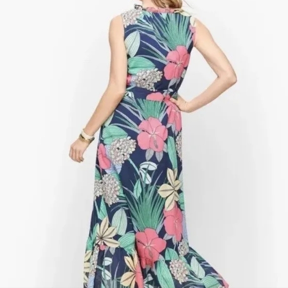 Talbots Floral Hibiscus Ruffle Sleeveless Maxi Dress - 14 - Picture 2 of 10